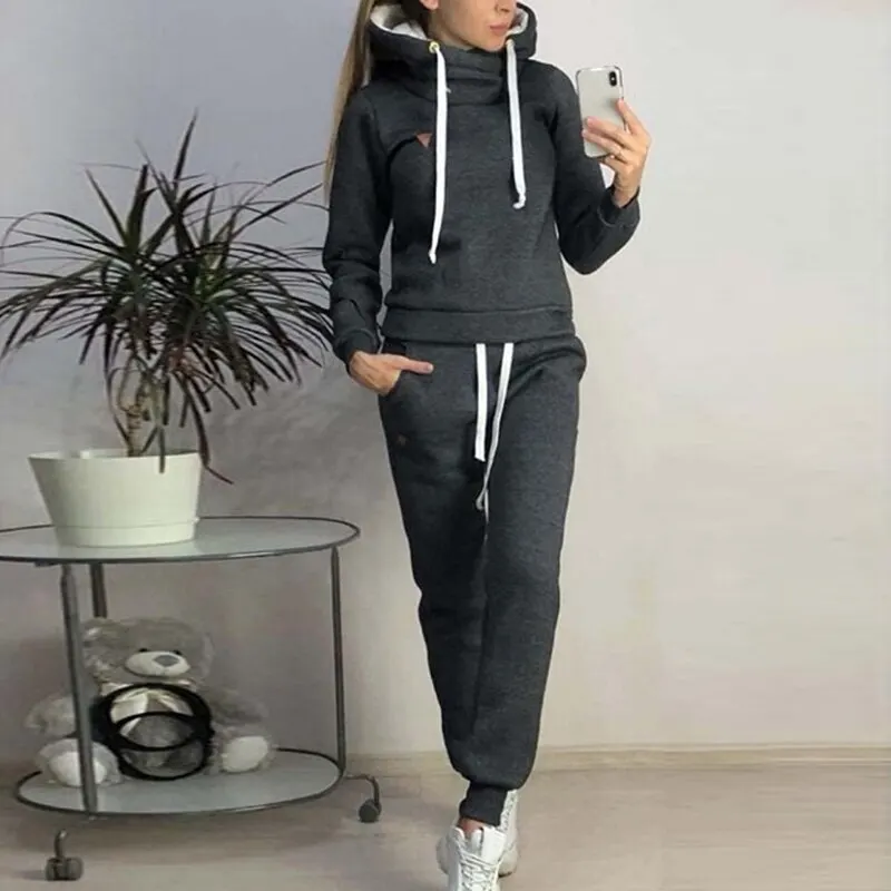 style2-black Зимние женские спортивные костюмы, спортивные костюмы плюс бархатные Толстовки, Толстовки, штаны, набор для бега, флисовая спортивная одежда, теплая плотная одежда - Цвет: style2-black