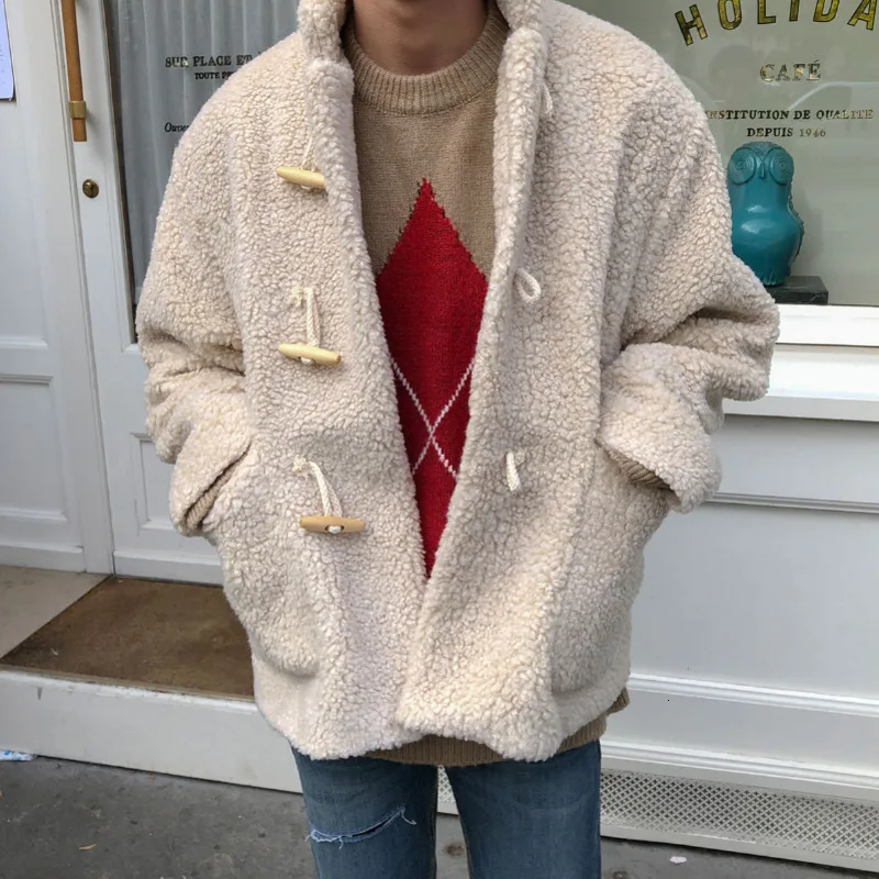 

Winter Lamb Wool Jacket Men Warm Thick Parka Men Fashion Solid Color Casual Cotton Coat Man Streetwear Wild Loose Male Clothes