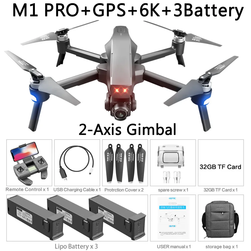 2021 M1 Pro 2 drone 4k HD mechanical 2-Axis gimbal camera 5G wifi gps system supports TF card drones distance 1.6km 18