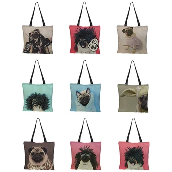 

Lady's Foldable Handbag Shoulder Bags Beach Bag Cute Prints Women's Shopping Bag linen Soft Fashion Zipper Hand Totes for Summer