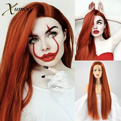 Red Ginger Synthetic Lace Front Wig 360# Heat Resistant Long Bone Straight Orange Red Cosplay Party Wigs For Black Women