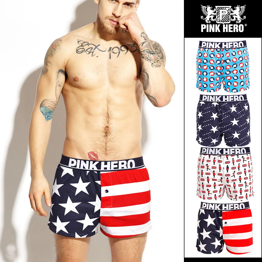 

NEW Pink Heroes Men Cotton Underwear Board shorts Fashion Europe and Amerrica Style Printed Men Boxers Shorts Cotton Men Cuecas