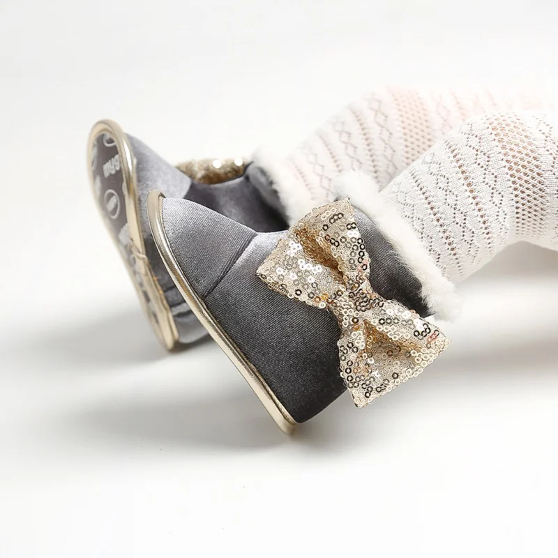 1Newborn Baby Girl Shoes Set 0-18M Infants Sequin Bow Princess Boots Shoes Headwear Headband Photography Props Set