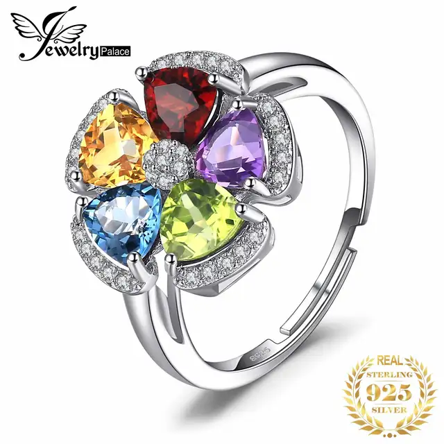 JewelryPalace 2.6ct Genuine Swiss Blue Topaz Amethyst Citrine Garnet Peridot Open Adjustable Promise Ring 925 Sterling Silver 1