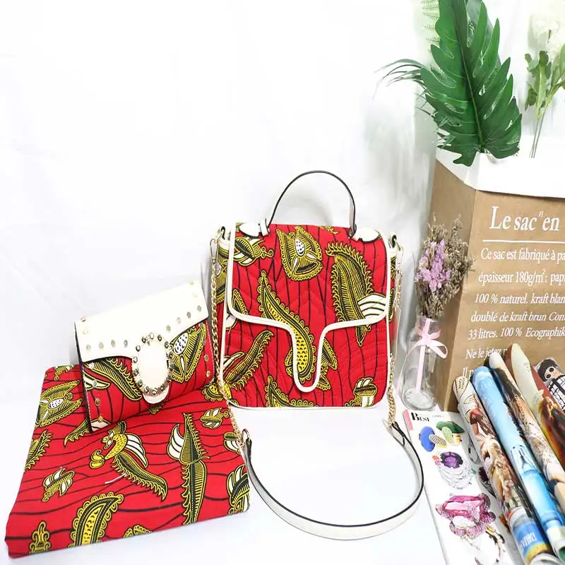 Высокое качество восковая печать на ткани сумочка и ткань набор Модная уникальная хозяйственная сумка с восковой тканью HF01