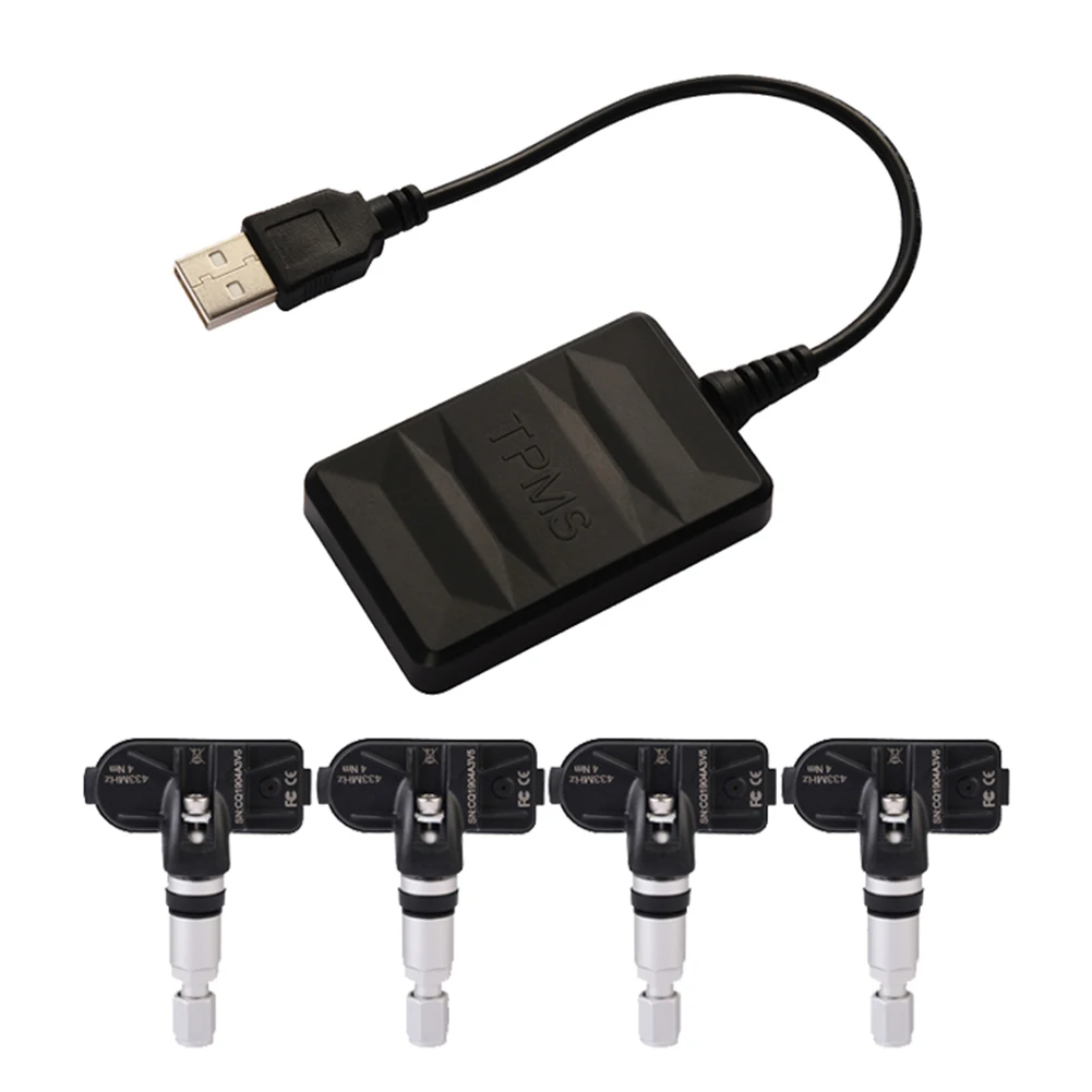 

USB Android TPMS Car Tire Pressure Monitoring System Display 4 Internal External Sensors Android Navigation Tyre Pressure Alarm