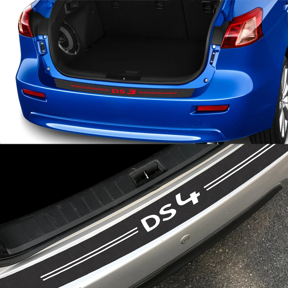 Accessoire DS SPIRIT Voiture Protection Arrière Des Pare-Chocs Fiber Carbone, Pour DS SPIRIT DS3 DS4 DS4S DS5 DS 5LS DS6 DS7 Car Carbon Fiber Rear Bumper Anti-rayures Autocollant Garde Plaque Seuil Porte