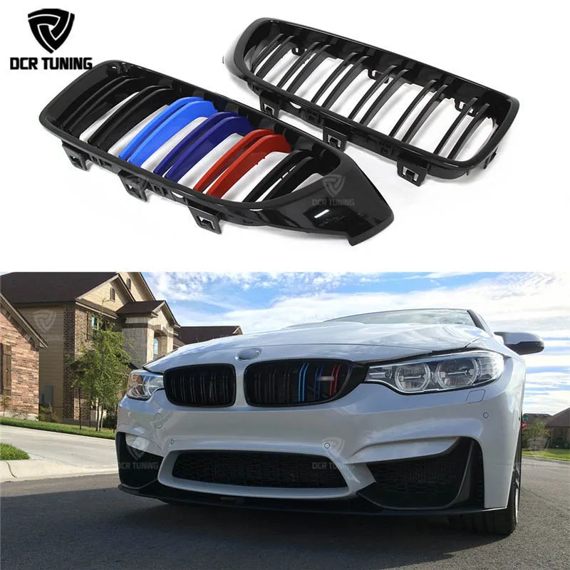For BMW 4 Series F32 F33 F36 & F82 F83 M4 & F80 M3 2014-UP Dual Slats Carbon Fiber Front Grille With Three Color M look