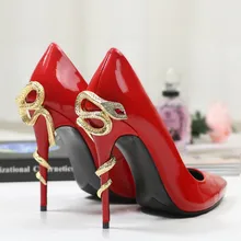 Roni Bouker/женские Роскошные вечерние туфли из натуральной кожи на высоком каблуке; женские красные туфли ручной работы на высоком каблуке; женские туфли-лодочки из змеиной кожи золотистого цвета; Прямая поставка