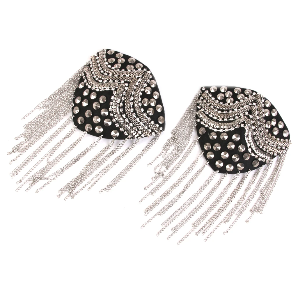 Punk Rock Tassel Chain Rivet Stud Shoulder Pad Array Badge Brooch 1 Pair Punk Rock Tassel Chain Rivet Stud Shoulder Pad Array Badge Brooch 1 Pair