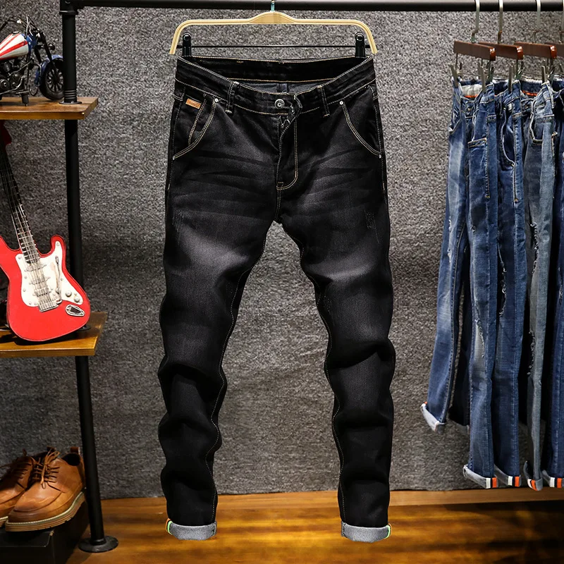 Discount Stretch Denim Pants Solid Slim Fit Jeans Men Casual Biker Denim Jeans Male Street Hip Hop Vintage Trouser Skinny Pant
