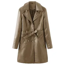 Winter Long Leather Coat Women 2021 Pu Solid With Belt Plus Velvet Warm Faux Leather Jackets Ladies Plus Size Casual Outwear