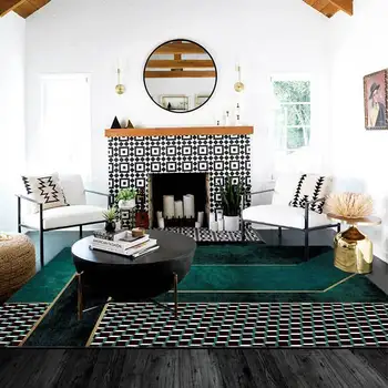 

Luxury American Style Carpet and Rug Green Modern Living Room Carpets Large Turquoise Color Black Geometric Non-Slip Floor Mats