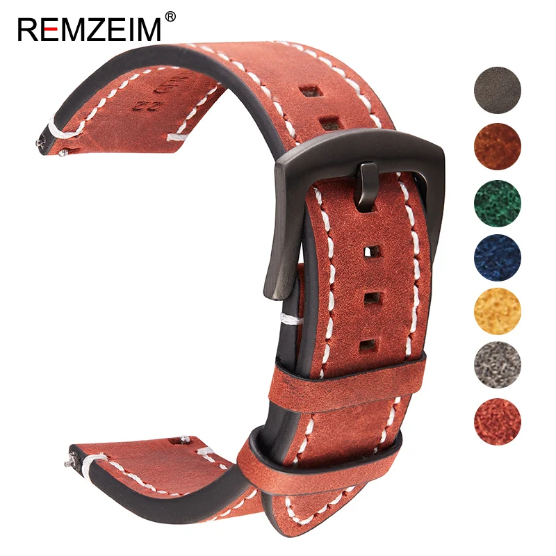 Premium Crazy Horse Calfskin Leather Watch Strap - Dark Brown, Gray, Black, Blue, Green Options