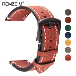 Premium Crazy Horse Calfskin Leather Watch Strap - Dark Brown, Gray, Black, Blue, Green Options - 22mm (Red brown)