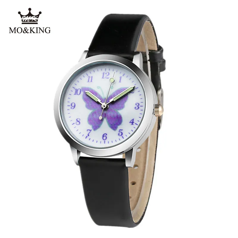 Hot Sale Cartoon Pattern Children's Boys Girls Kids Purple Butterfly Leather Quartz Wrist Watch Clock Gifts Bracelet Reloj 5