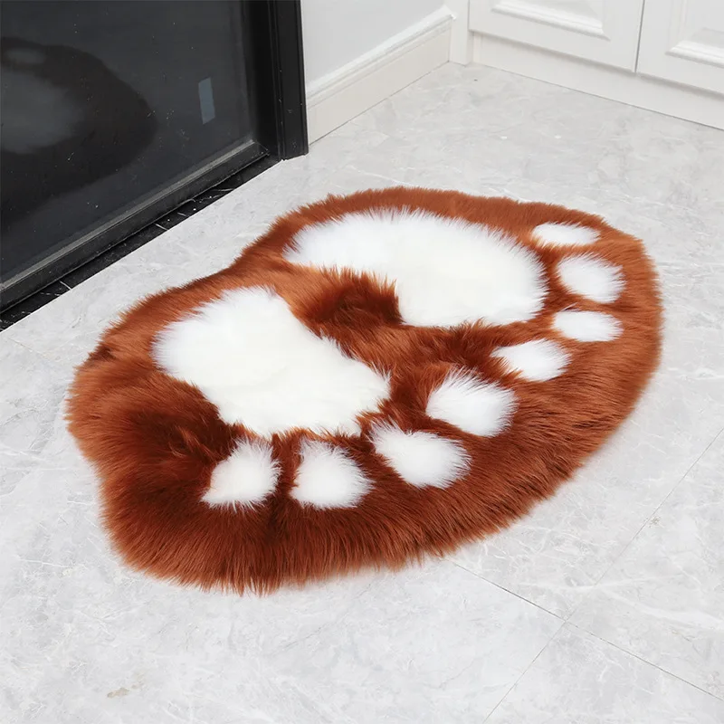 

Soft Wool Bath Mat Faux Fur Footprint Rug Fluffy Plush Living Room Bedroom Bathroom Doormat Bay Carpet Kid Floor Rug Shaggy Pad