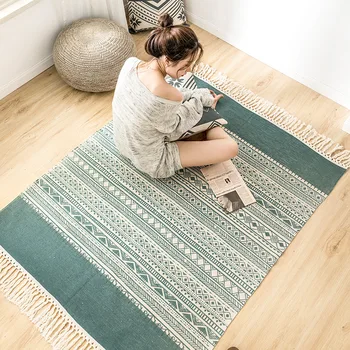 

Cotton Soft Tassel Home Carpets For Living Room Geometric Anti-Slip Carpet Door Mats Doormats Bedroom Kid Room Decorate Area Rug