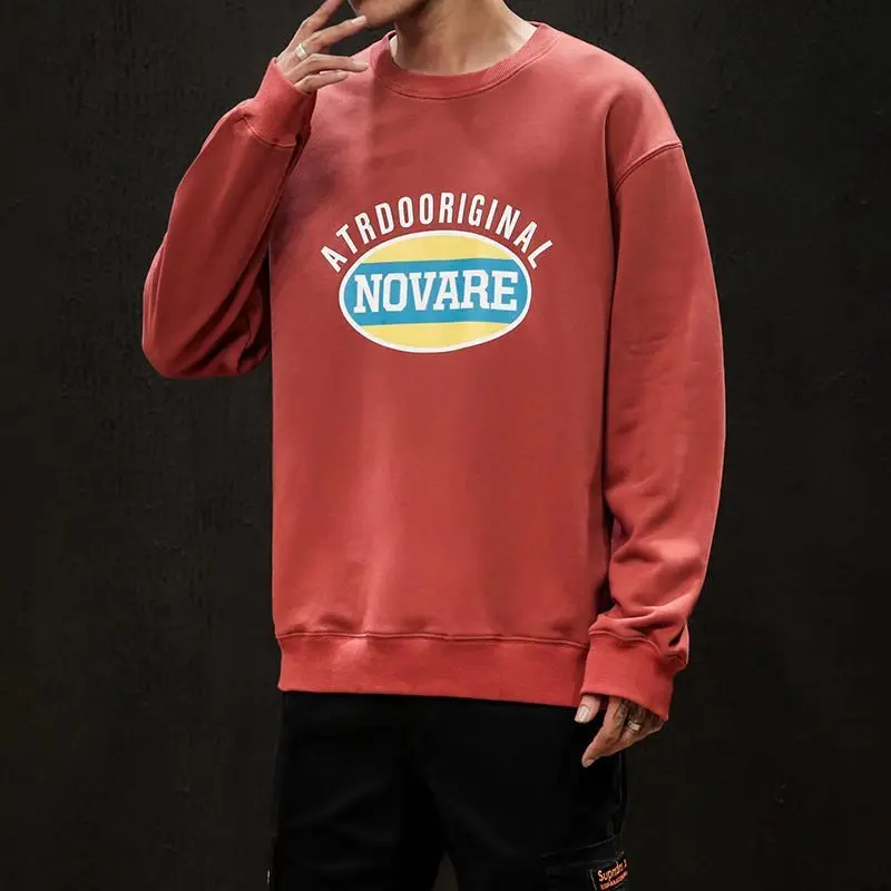 2019 Men's Spring And Autumn New Casual Letter Printing Long-sleeved Round Neck Hoodies Loose Temperament Trend Cotton M-5XL | Мужская