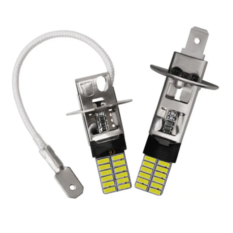 2 шт. H3 H1 светодиодный ные лампы для противотуманных фар s 24 SMD 4014 6500K белый 12 В