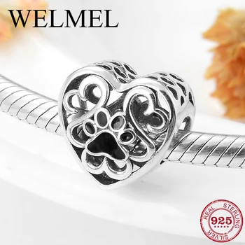 

Dog paw print Animal Charm heart Beads 925 Silver Charms for Women Jewelry Making Fit Original Pandora charms beads Bracelet