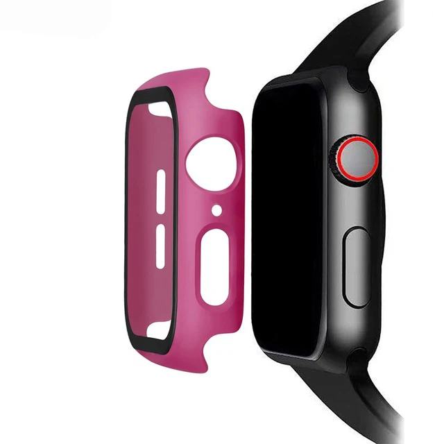 360 закаленное стекло для Apple Watch 44 мм 42 мм 38 мм 40 мм серия 4 3 2 1 полное покрытие изогнутые края рамка Защита экрана для i Watch - Цвет: Rose Red