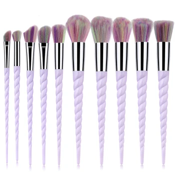 

FLD 10pcs Spiral Colorful Soft Makeup Brushes Set Professional Foundation Powder Blush Eyeshadow Fan Brush Cosmetic Beauty Tools