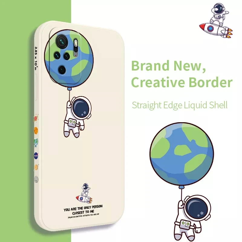 Astronaut Square Silicone Phone Case For Xiaomi Mi 11 Lite 11T 10T 11i Poco X3 GT F3 Redmi 10 9T Note Pro 10S 9 9S 8 Cover | Мобильные