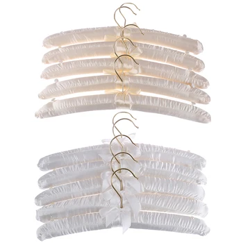 

5Pcs 38cm Beige/ White Satin Padded Top Hangers Clothes Coat Top Grade Hanger Gold Hook