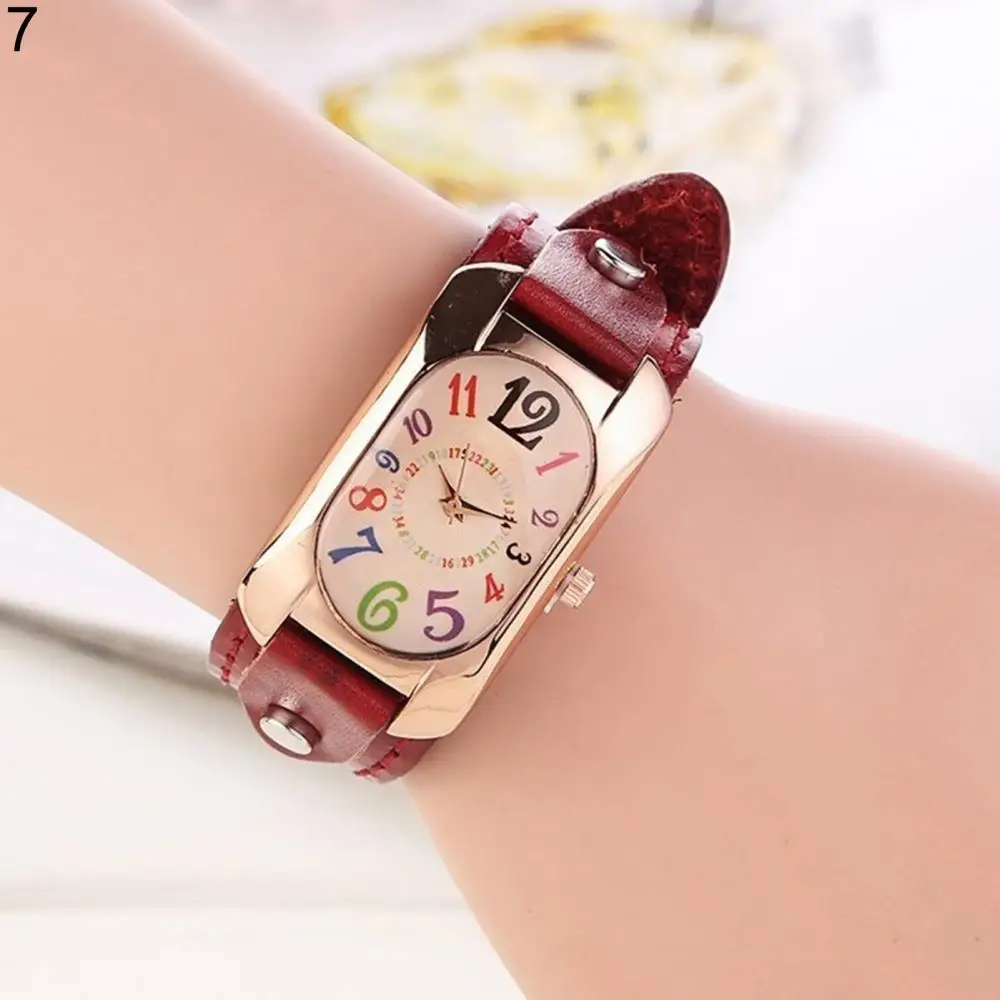 Fashion Casual 2021 Women Watch Faux Leather Diamond Strap Band Oblong Case Quartz Wrist Watch Clock Ladies Arabic numerals