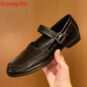 

Krazing Pot limited customization shoes women genuine leather round toe low heel buckle strap Mary janes young lady pumps L9f1