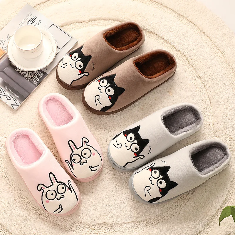 

Women's Cartoon Cotton Slippers Funny Bunny Pattern Home Slippers Thick Bottom Warm Plush Shoes Men Women Couple Indoor Slippers