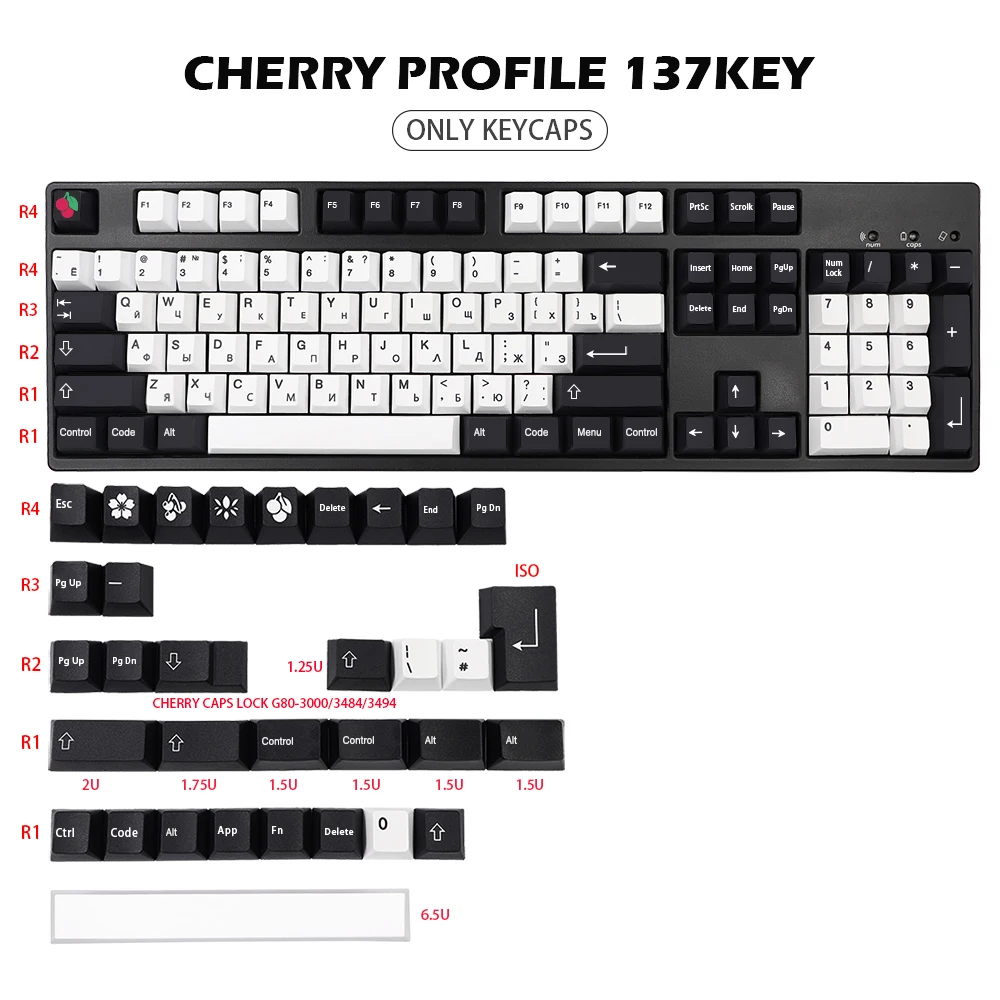 Keycap para Interruptores mx Coreano Russo Fonte Pbt Perfil de Cereja Dye Subb Gk61 64 68 Corsair K65 K70 G710 Mais Key Cap - Imagem 5
