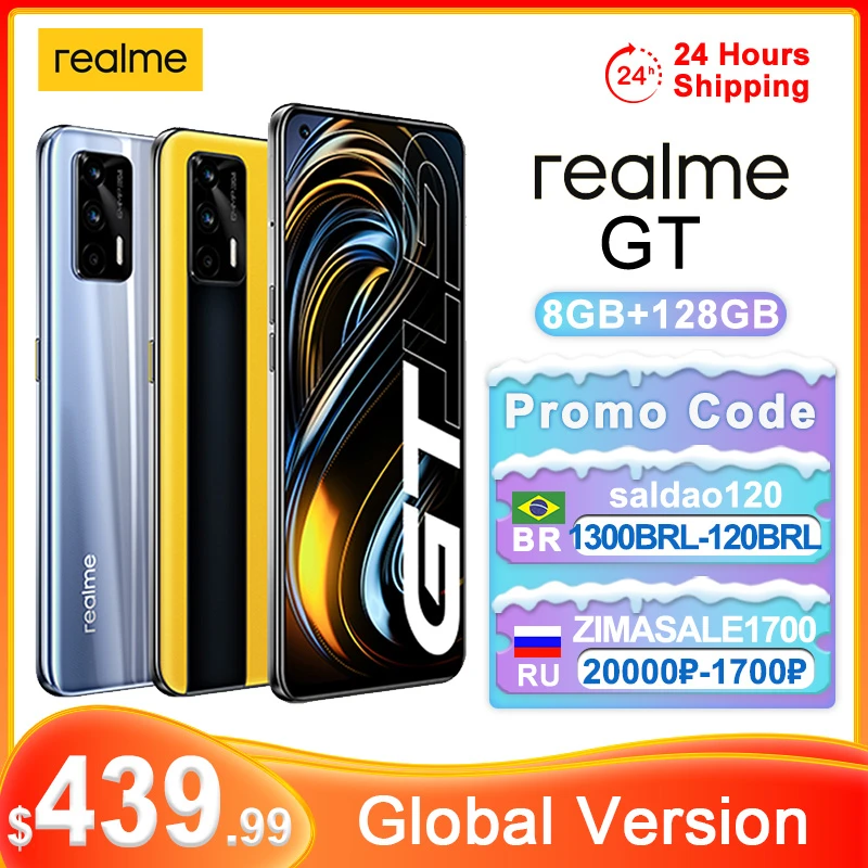 Original Realme GT 8GB 128GB  Global Version 5G NFC Snapdragon 888 65W Super Dart Charge 120Hz 6.43" AMOLED Smartphone ram pc