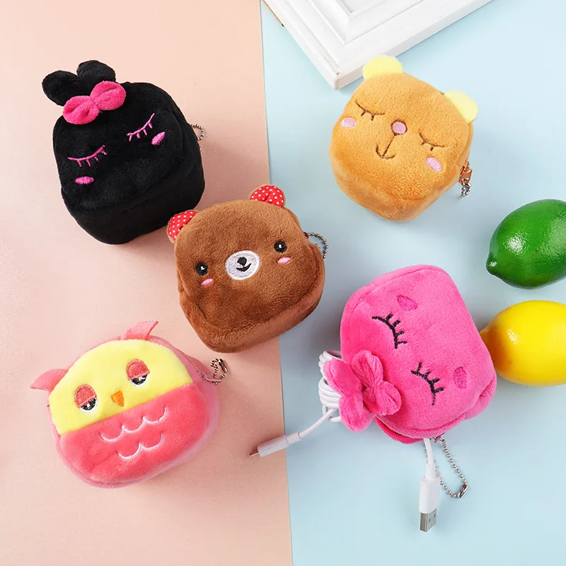 Fashion Cartoon Plush Wallets Children's Mini Coin Purses Baby Girls Short Plush Coin Bags Cute Cat Key Holder Bag Animal Wallet coin purse coin wallet plush coin purse