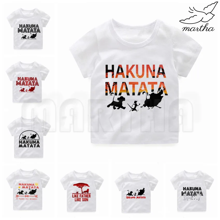 Hakuna Matata/забавная Футболка с принтом Футболки для мальчиков детская футболка с короткими рукавами детские футболки с принтом Hakuna Matata детская одежда