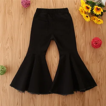 

2020 Kids Baby Girls Bell Bottom Wide Leg Stretch Pants New Fashion Toddler Long Trousers Patchwork Cotton Blend Trousers D30
