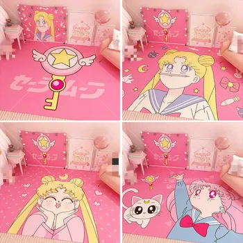 

Cute Cartoon Anime Sailor Moon Tsukino Usagi Luna Cat Sakura Magic Wand Carpet Pink Anti-slip Absorbent Floor Mat Rug Home Decor