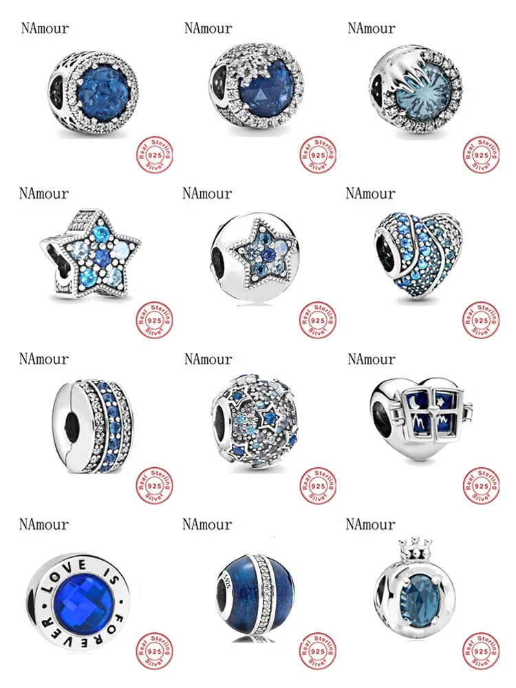 New blue crown star clip winter crystal Elevated Beads Fit Original Pandora charms silver 925 Bracelet Bead Jewelry making | Украшения и