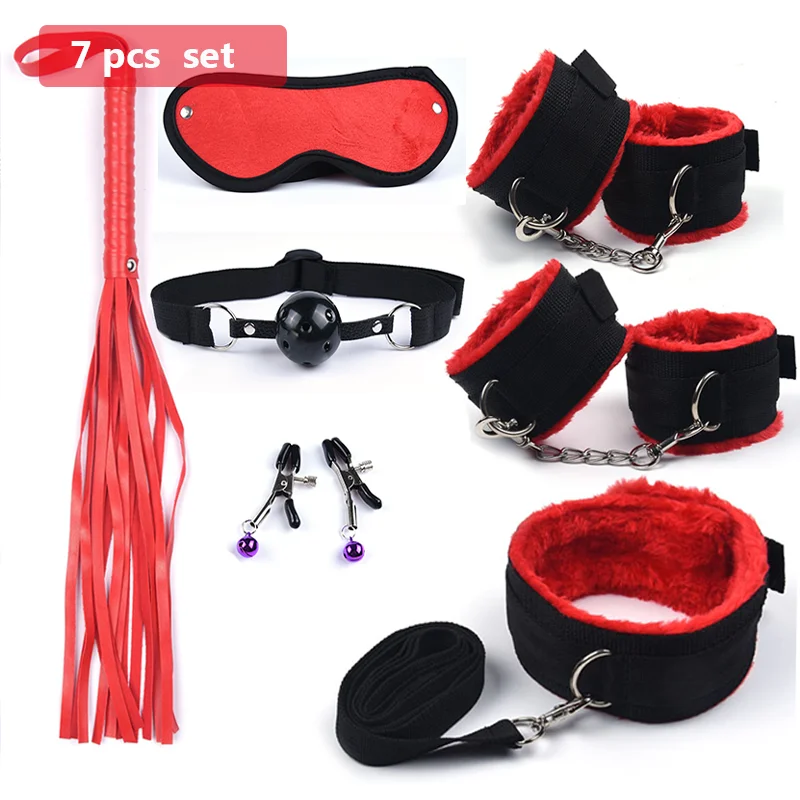 Sex Toys Bdsm 10 Speeds Vibrator Bondage Set Metal Handcuffs Nipple Clamps Whip Spanking Rope