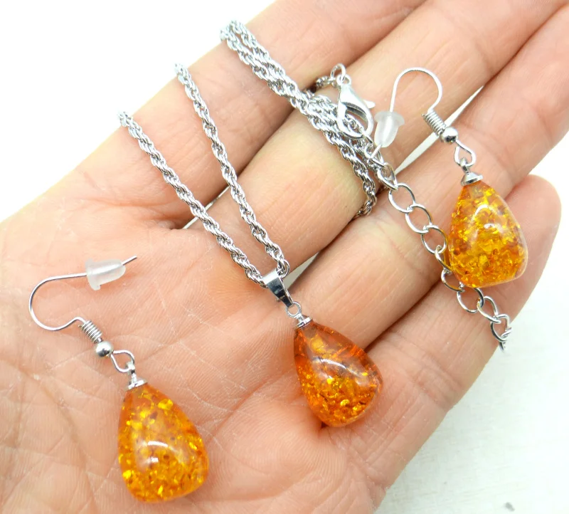 Pendant Necklace Natural Precious Modernist TEARDROP GOLDEN HONEY PRESSED AMBERS Jewelry making Water drop earring