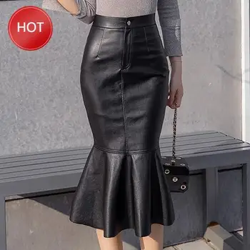 

PU leathe Pencil Skirt Elegant r Skirt Fashion package hip High Waist slim Mermaid skirt women