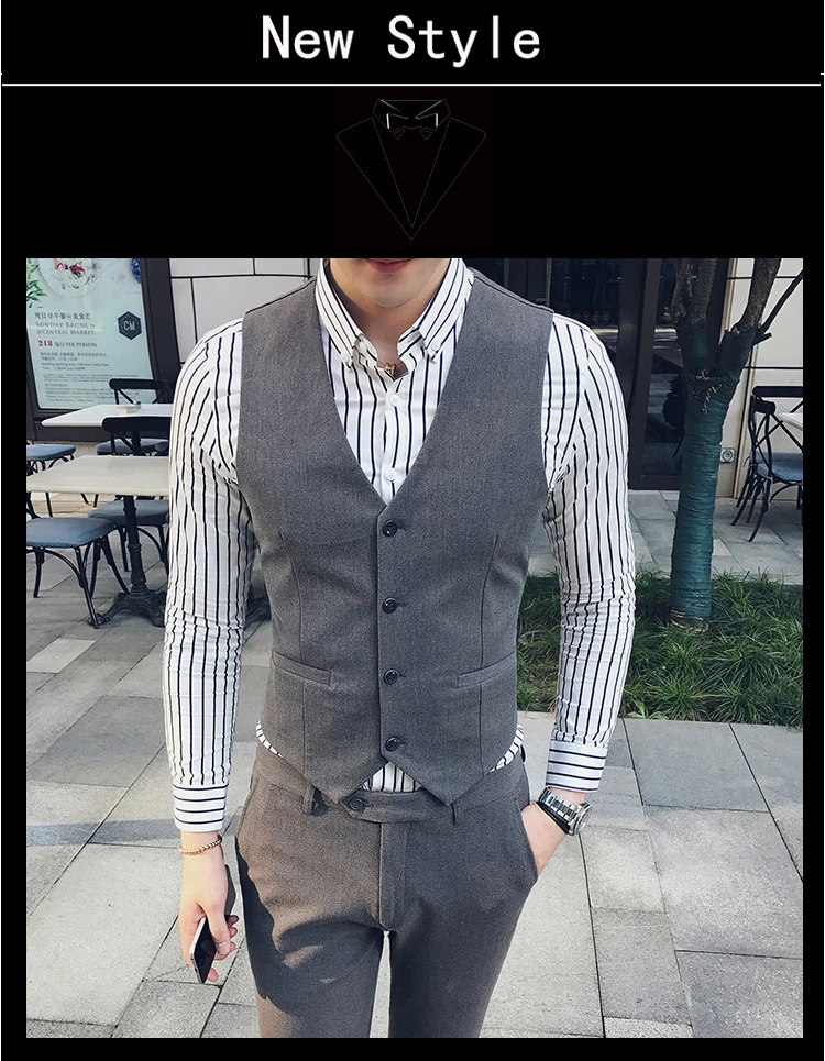 Модный мужской костюм комплект Slim Fit Комплект из 3 предметов, костюм-смокинг Свадебный, выпускной, для жениха, строгая одежда, костюмы пиджак для костюма Masculino(куртка+ брюки+ жилет