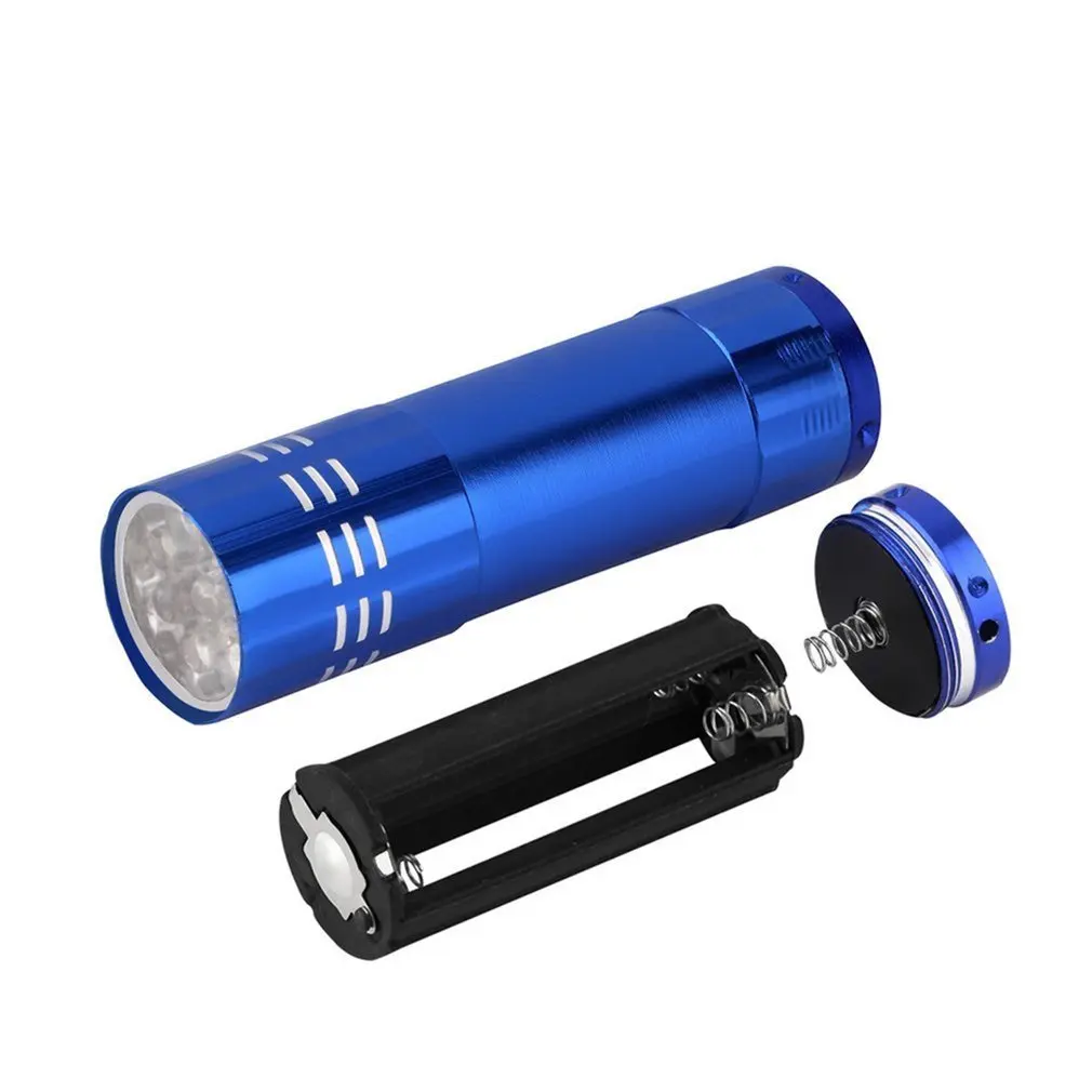 Ultraviolet 9 LED Flashlight Black Purple light Torch Light Lamp Black AAA Mini Protable Aluminum UV New Year's product Unique