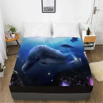

3D Fitted Sheet Bed Mattress Fitted Cover Custom Design Bed Linens Sheets Bedsheet 160x200cm Animal Sea Dolphin Printed Bedding
