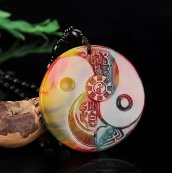 

Dropship Natural Gobi Chicken Blood Stone Hand Carved Safety Eight Diagrams Pendant Trendy Seven Colors Stone Pendant Necklaces