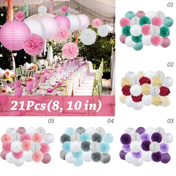 

21pcs/set White Blue Party Paper Big Lantern Tissue Pompoms Flower Honeycomb Ball Baby Shower Kids Birthday Wedding Decorations