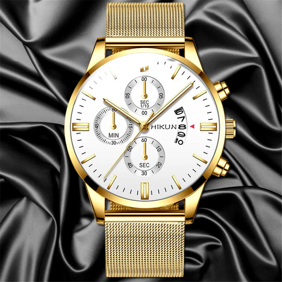 2022 Men Watches Luxury Famous Brand Men Stainless Steel Mesh Belt Calendar Watch Men Business Quartz Watch relogio masculino