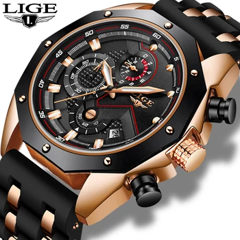

Relogio Masculino 2020 Black Mens Watches Top Brand Luxury LIGE Unique Silicone Strap Waterproof Watch Men Sport Quartz Clock