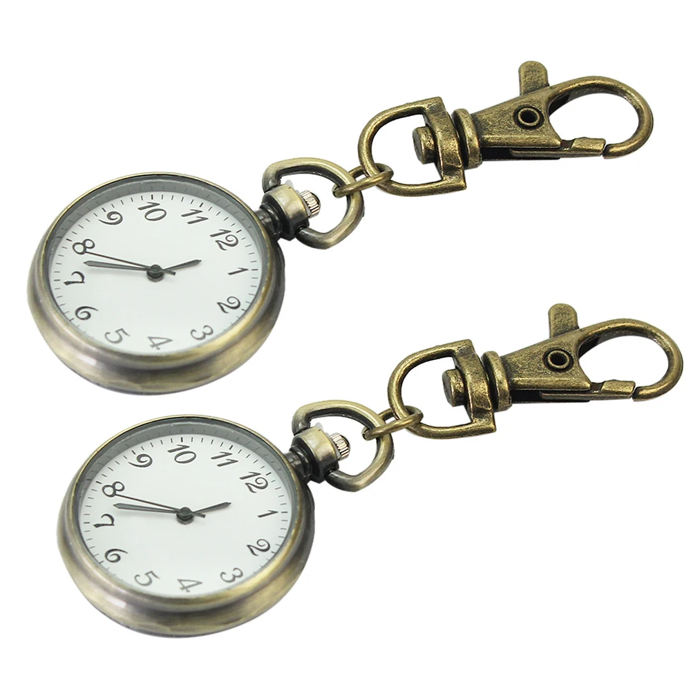 

2PCS Quartz Retro Pocket Watch With Sports Key Chain Key Ring Bronze Round Watch Pocket Watch
